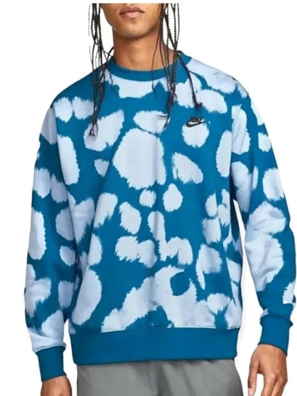 Nike Blue and White Tie-Dye Crewneck Sweater